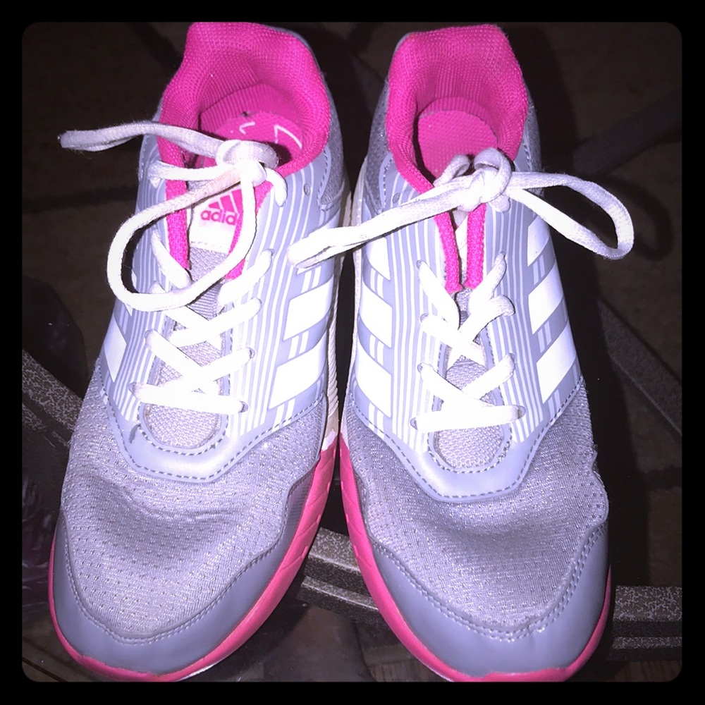 **GENTLY WORN** Girls Pink & Gray Adidas KickZ